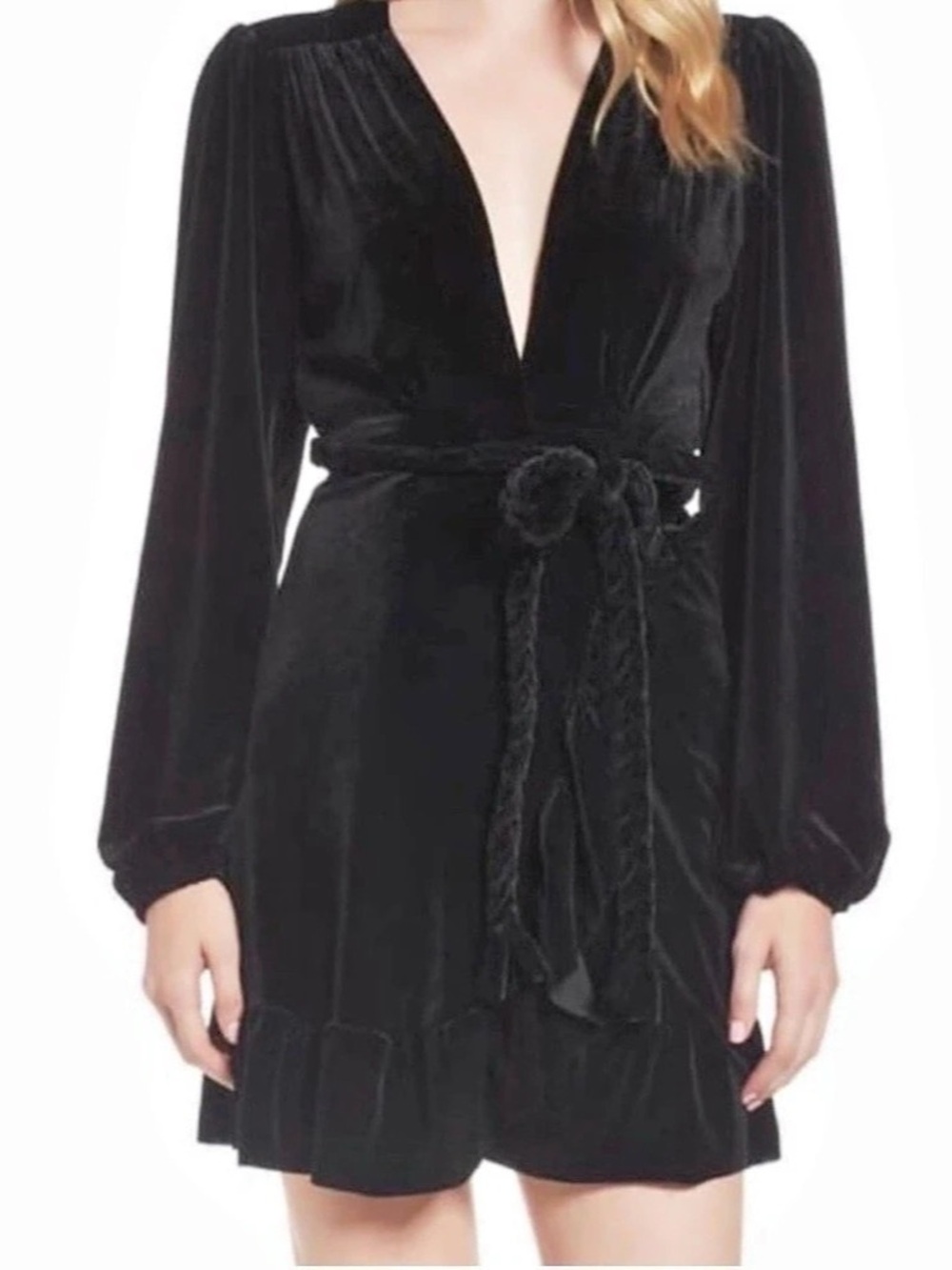 MISA Los Angeles Black Velvet-Look Mini Dress Size Large - Picture 2 of 10